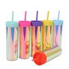 THVALUE 16 Oz/480ml Gradient Color Plastic Tumbler with Straw ,ice Tumbler Double Wall Plastic Water Cup for Summer 