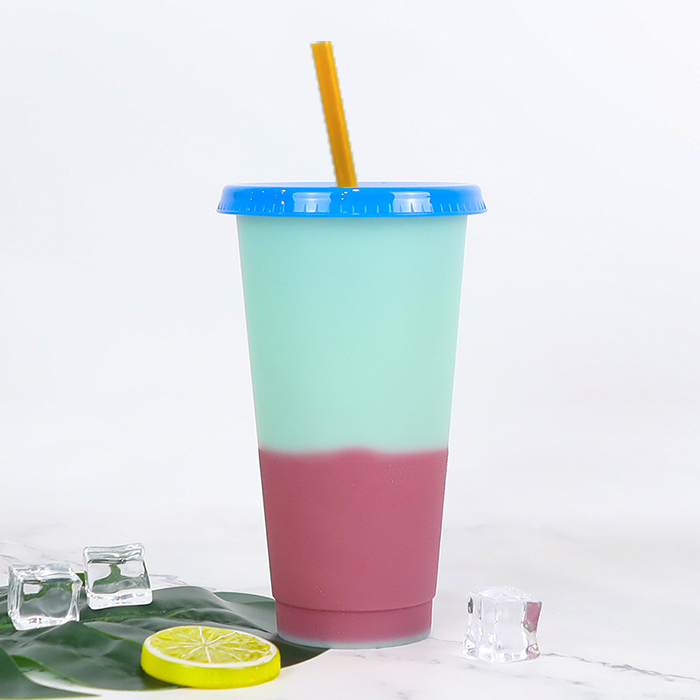THVALUE Cups with Lids and Straws for Adults - 5 Color Changing Reusable Cute Cups in Bright Colors, 24oz Plastic Tumblers with Lids and Straws as Party Cups & Iced Coffee, Reusable Cups with Lids and