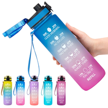 THVALUE Custom Logo Plastic Portable BPA Free 32oz Drinking Sports Motivational Water Bottle With Time Marker