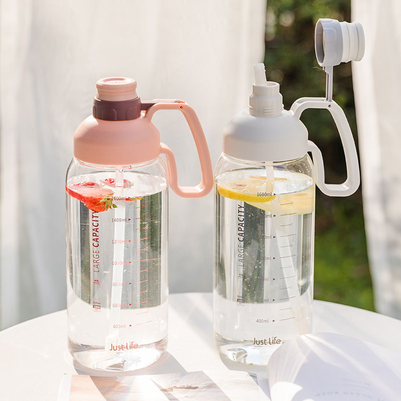 THVALUE 1800ml Wholesale 1 Gallon Transparent Plastic Water Bottles With Scale Straw Motivational Fitness Sports Water Bottle With Time Marker