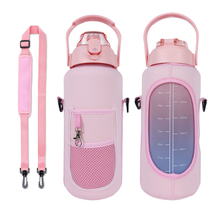THVALUE Pink 64 Oz Water Bottle with Straw Motivational Water Bottle with Time Marker Half Gallon Water Bottles with Sleeve
