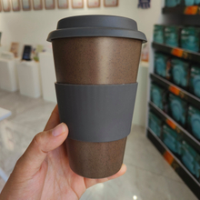 THVALUE Wholesale 450ml Coffee Grounds Melamine Mug Cup Eco-Friendly Bamboo Travel Mug Coffee Mugs With Silicone Lid 