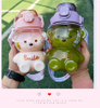 THVALUE 1100MLPortable Water Kettle with Phone Holder Cute Bear Shape Plastic Water Bottle Kawaii Cup Straw Cup With Cute Sticker And Stap 
