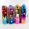 THVALUE 64 Oz & 32 Oz Motinvational Water Bottle 2 in 1 Set Color Eletroplate Large Sports Water Bottlw with Time Marker 