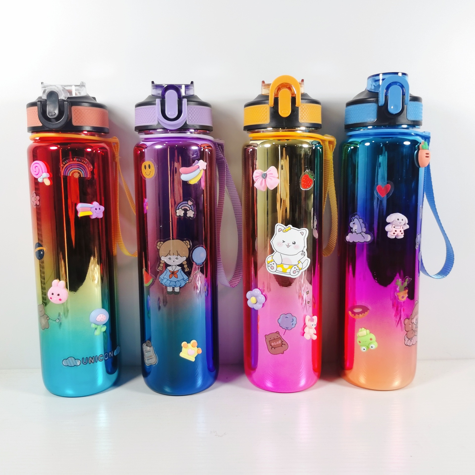 THVALUE 64 Oz & 32 Oz Motinvational Water Bottle 2 in 1 Set Color Eletroplate Large Sports Water Bottlw with Time Marker 