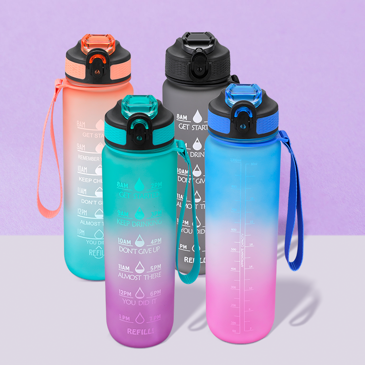 THVALUE Custom Logo Plastic Portable BPA Free 32oz Drinking Sports Motivational Water Bottle With Time Marker