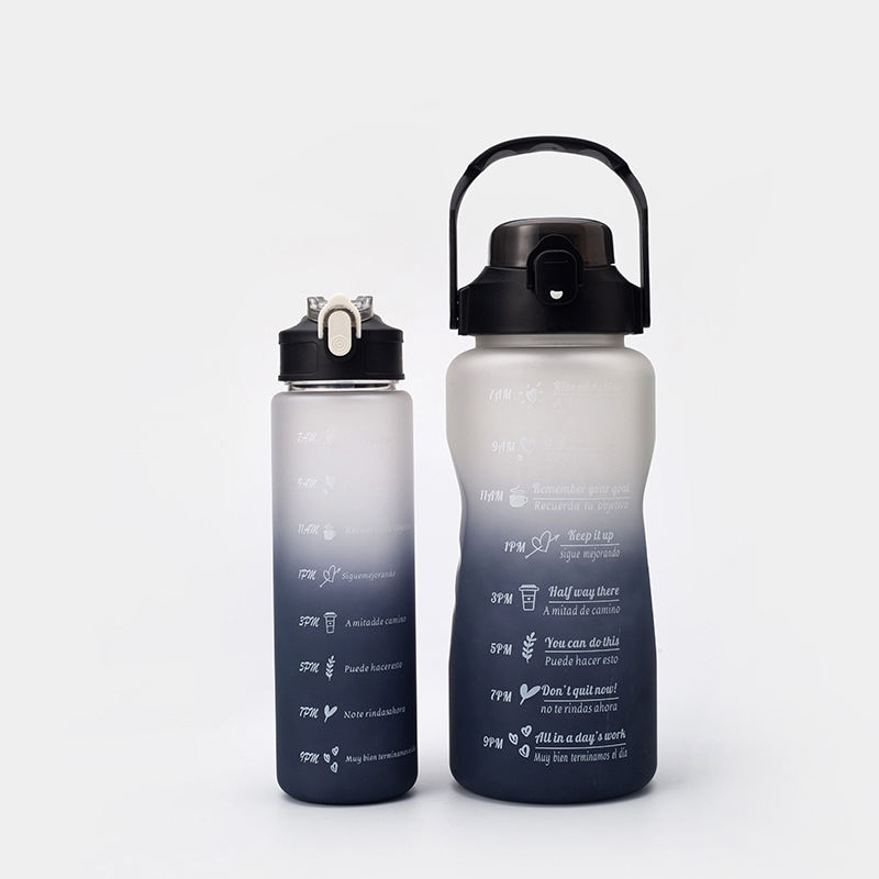 THVALUE 64 Oz & 32 Oz Motinvational Water Bottle Set with Straw And Time Marked Half Gallon Water Jug Set Bottle for Christmas Birthday Men Gift Set