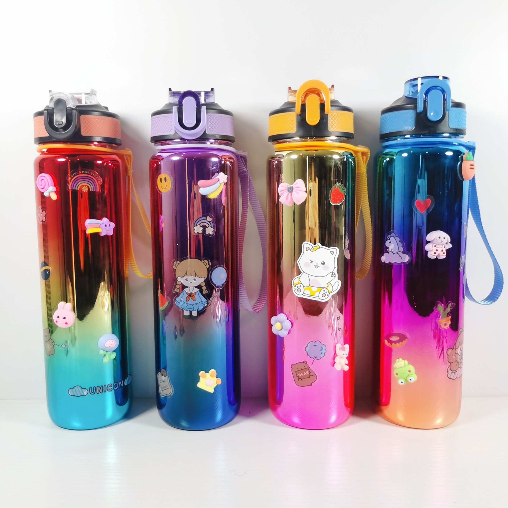 THVALUE 64 Oz & 32 Oz Motinvational Water Bottle 2 in 1 Set Color Eletroplate Large Sports Water Bottlw with Time Marker 