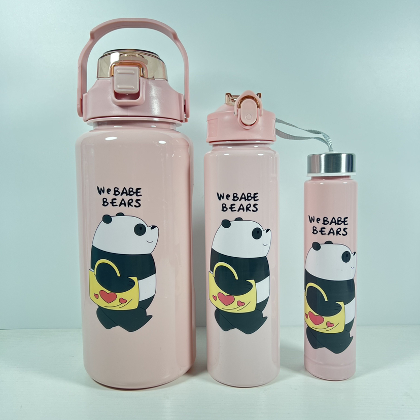 THVALUE 3 In1 Motinvational Water Bottle Set with Straw 2000/750/280ml Water Jug Set Bottle with Time Marker