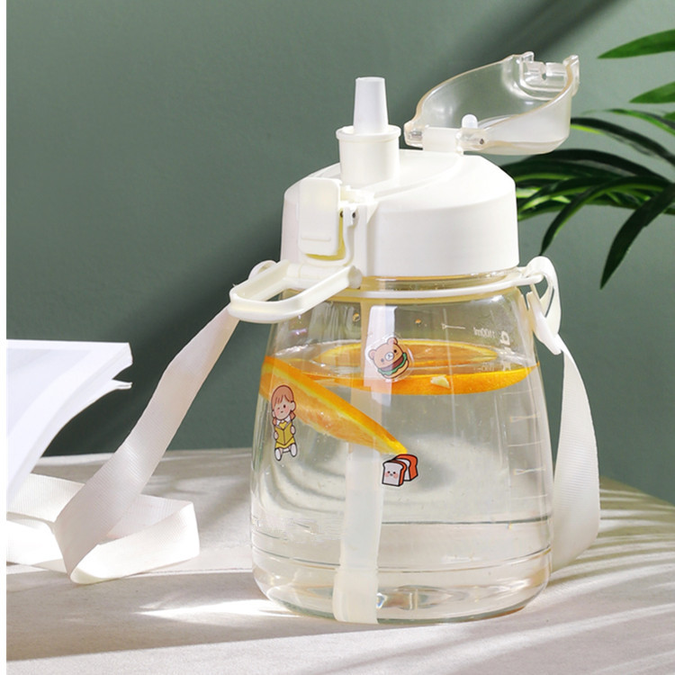 THVALUE 45oz Outdoor Portable Water Cup Cute Big Pudding Plastic Cup Straw Cup With Cute Sticker And Stap 