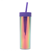 THVALUE 16 Oz/480ml Gradient Color Plastic Tumbler with Straw ,ice Tumbler Double Wall Plastic Water Cup for Summer 