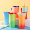 THVALUE Cups with Lids and Straws for Adults - 5 Color Changing Reusable Cute Cups in Bright Colors, 24oz Plastic Tumblers with Lids and Straws as Party Cups & Iced Coffee, Reusable Cups with Lids and