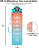 THVALUE Custom Logo Plastic Portable BPA Free 32oz Drinking Sports Motivational Water Bottle With Time Marker