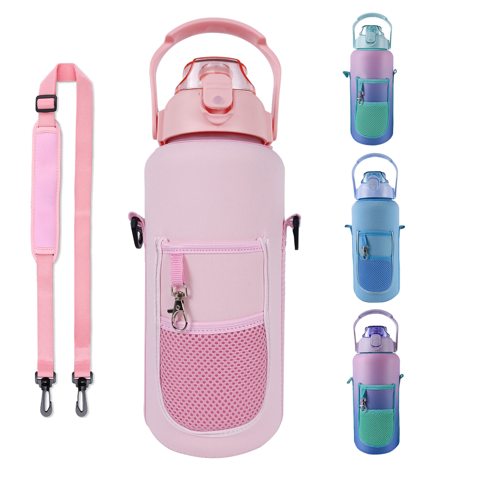 THVALUE Pink 64 Oz Water Bottle with Straw Motivational Water Bottle with Time Marker Half Gallon Water Bottles with Sleeve