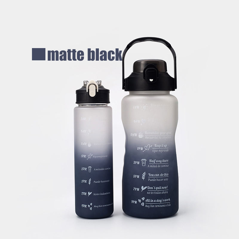 THVALUE 2 bottles in 1 set 2.0 Large Water Bottle Set with Time Marker 64 Oz Motivational Half Gallon Water Bottle with Straw (2 in 1 set)