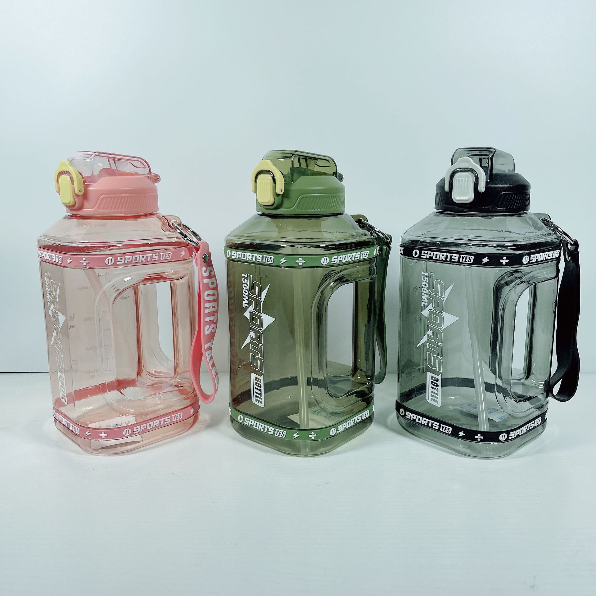 THVALUE1.5L Half Gallonl Water Bottle with Strap Square Large Water Bottles For Fitness,Gym, Men, Women