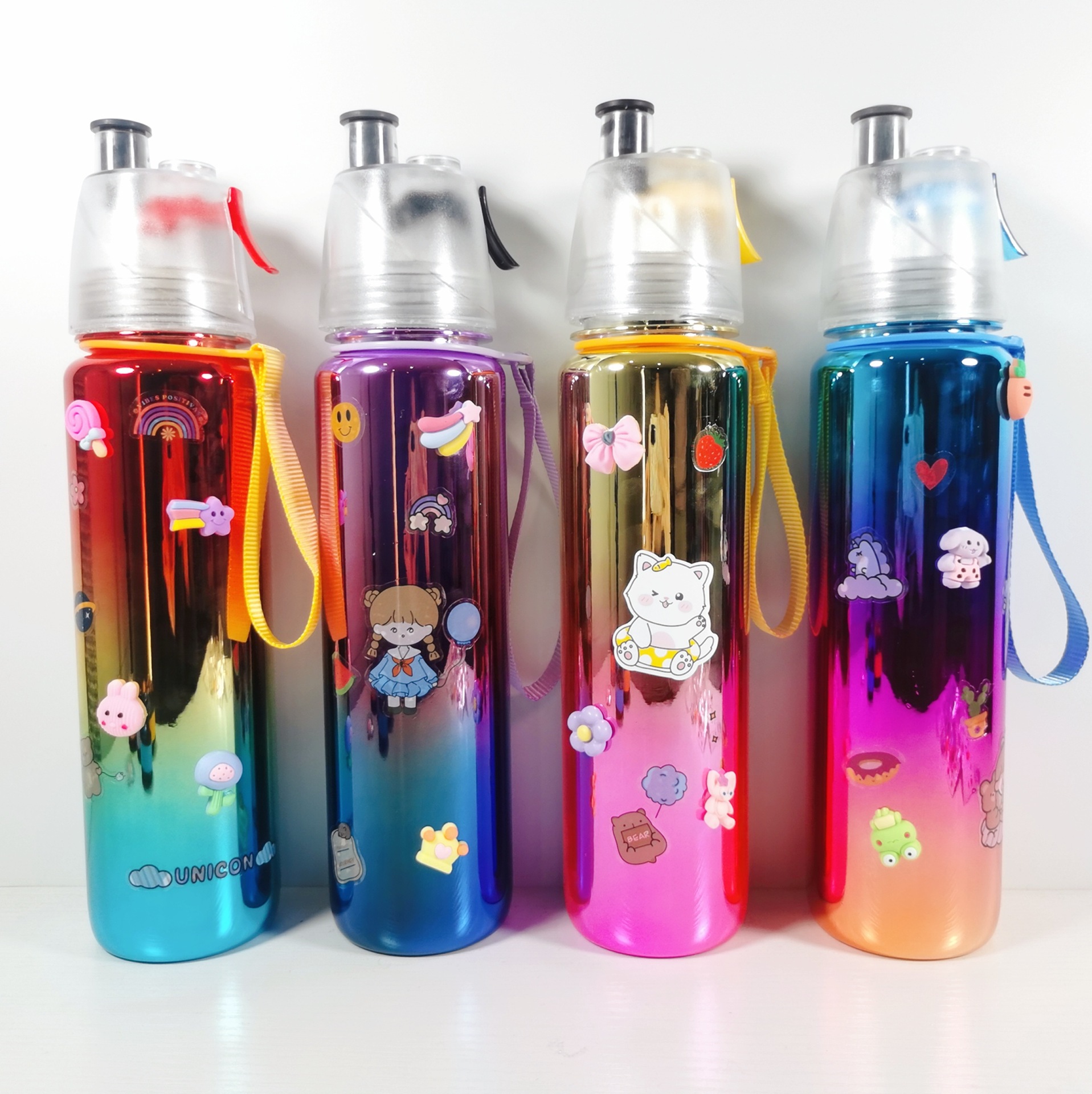 THVALUE Color Eletroplating Mist Spray Sport Water Bottle 1000ml Mist Drinking Water Bottle 