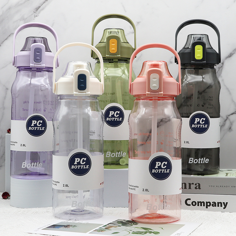 THVALUE 2.0L Large Water Bottle Flip Top with Time Marker Clear Motivational Half Gallon Water Bottle with Straw 64 Oz 