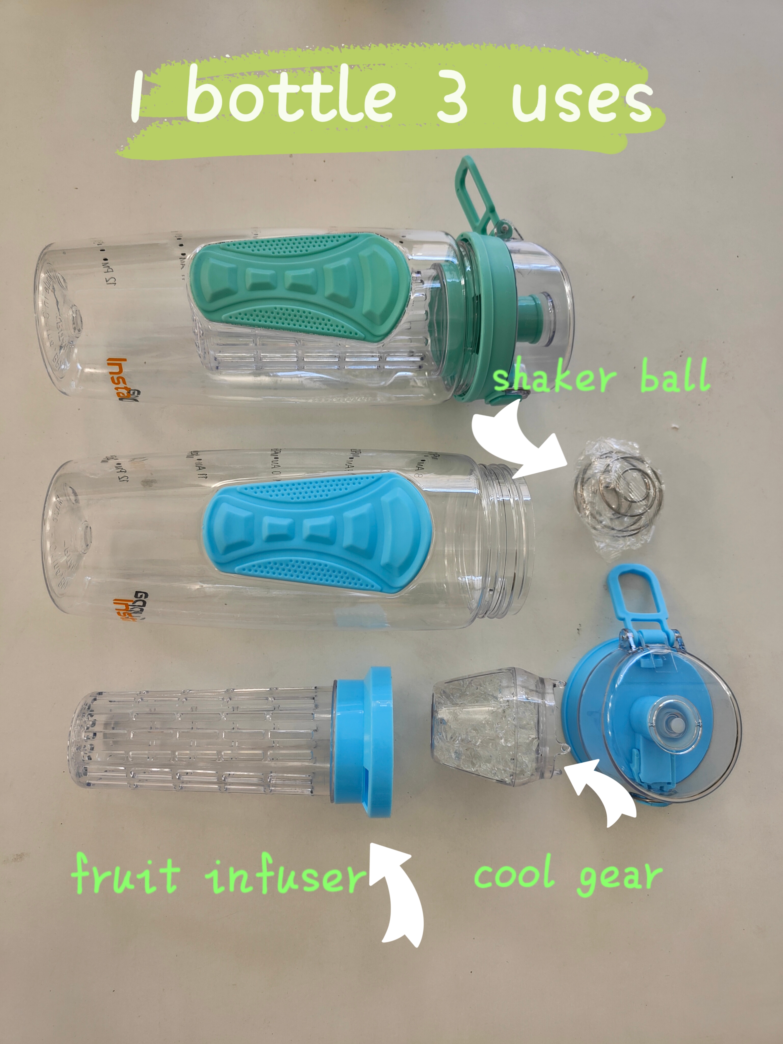 TENGHUA 32OZ High Quality Tritan Water Infuser Bottle, BPA FREE Infuser Water Bottle, Fruit Infuer Water Bottle with cool gear