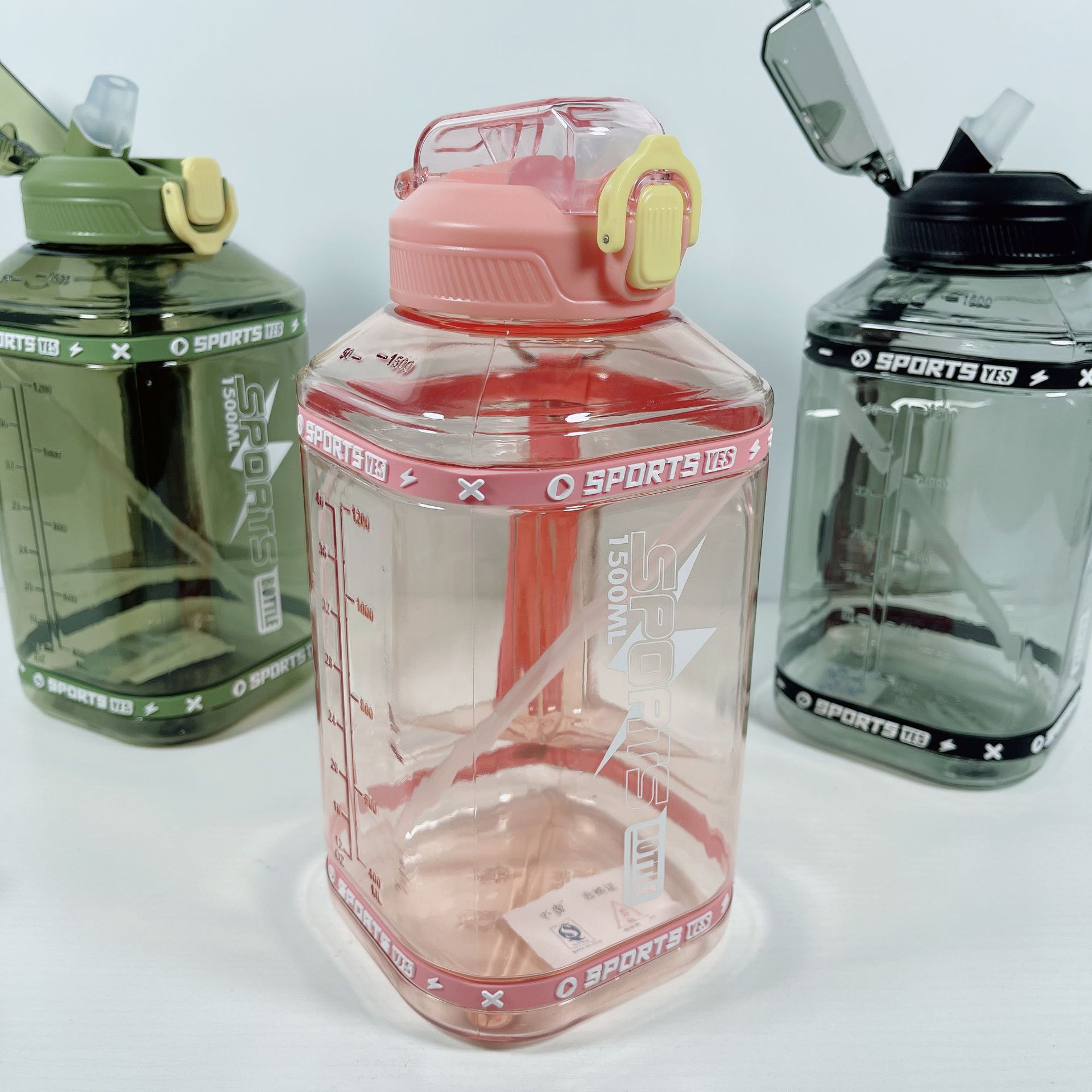 THVALUE1.5L Half Gallonl Water Bottle with Strap Square Large Water Bottles For Fitness,Gym, Men, Women