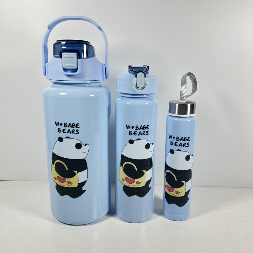 THVALUE 3 In1 Motinvational Water Bottle Set with Straw 2000/750/280ml Water Jug Set Bottle with Time Marker