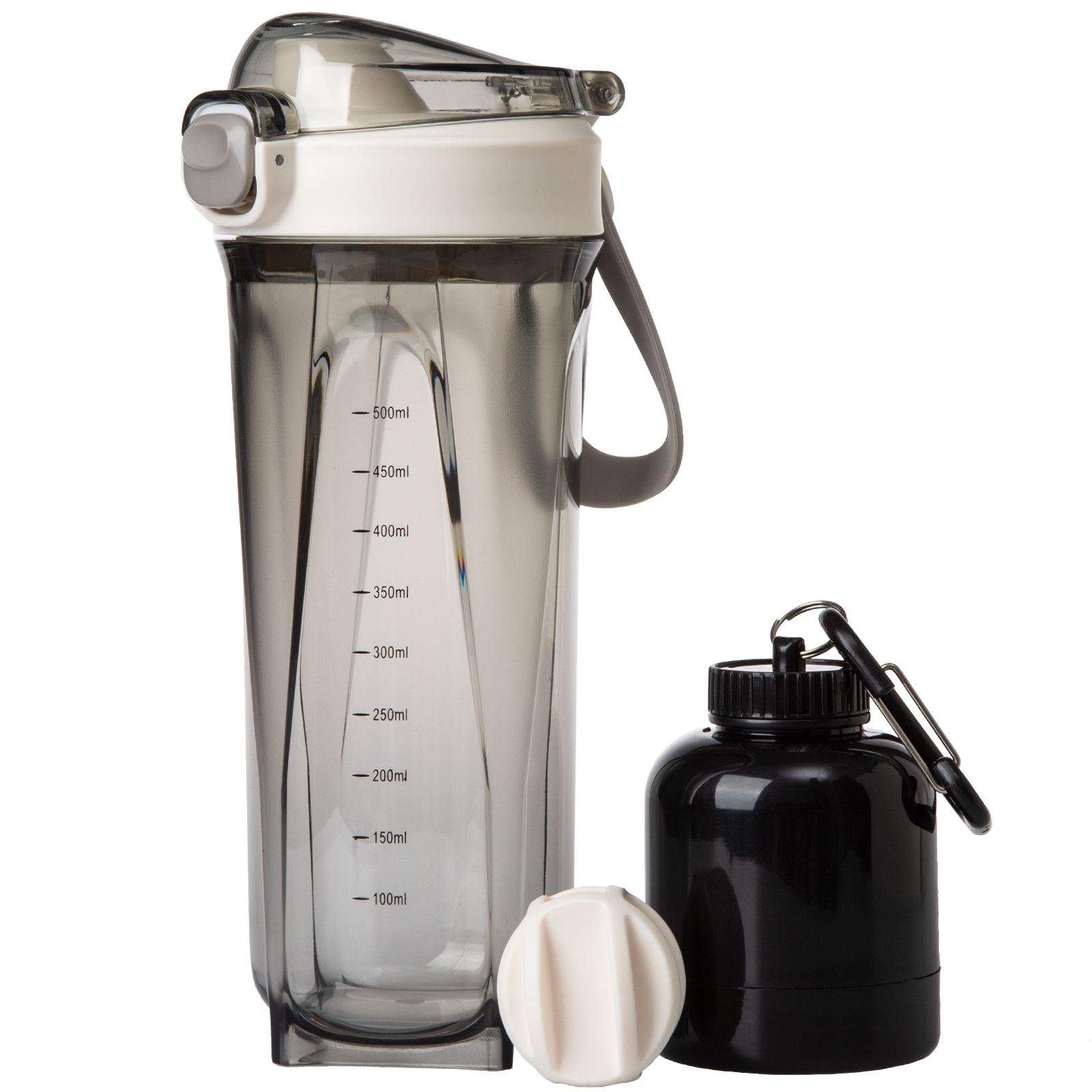 THVALUE Protein Shaker Bottle 22oz Pack with Powder Storage Container And Shaker Ball,clear Shaker Cups for Protein Shakes, white, 650ml
