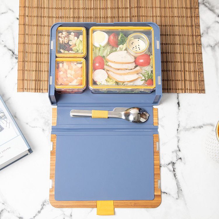 3-part Bamboo Fiber Material Lunch Box Pure Bamboo Cover Lunch Office Worker Bento Box with Tableware