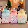 THVALUE 1.5L New Kawaii Portable Thermostable Square Plastic Kettle Cup Portable Frosted Plastic High Water Bottle with Rope