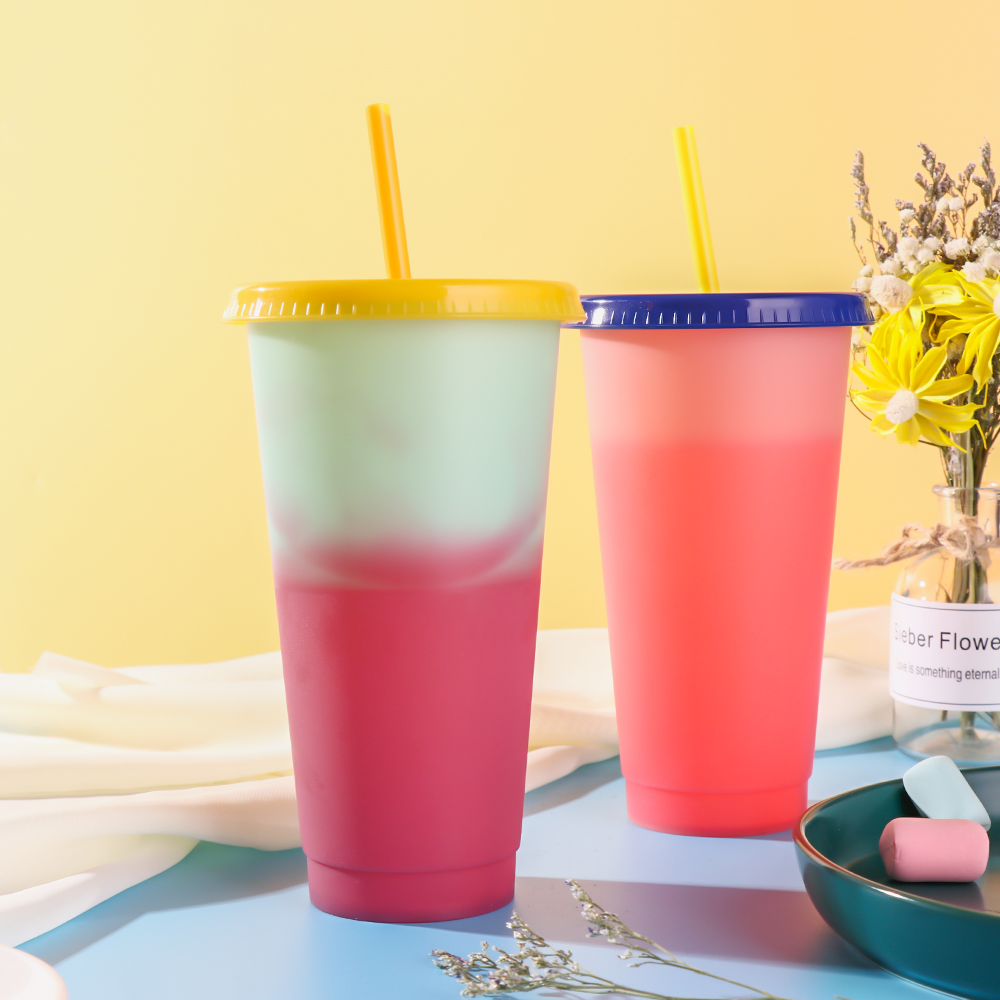 color changing plastic tumbler 24oz with lids and straw (8)