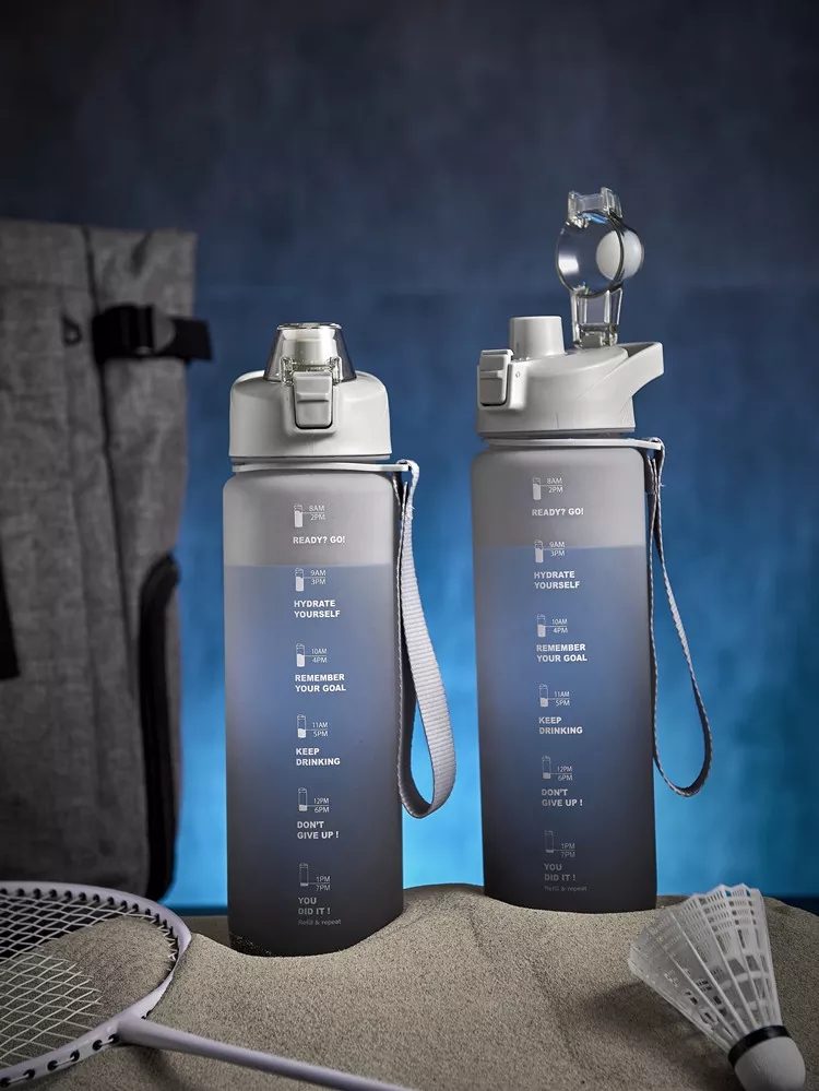 THVALUE 1.0L Customized Logo Portable Sport Water Bottle, 32 Oz Motivational Water Bottle with Time Marker for Outdoor Sport Hiking Gym Fitness 