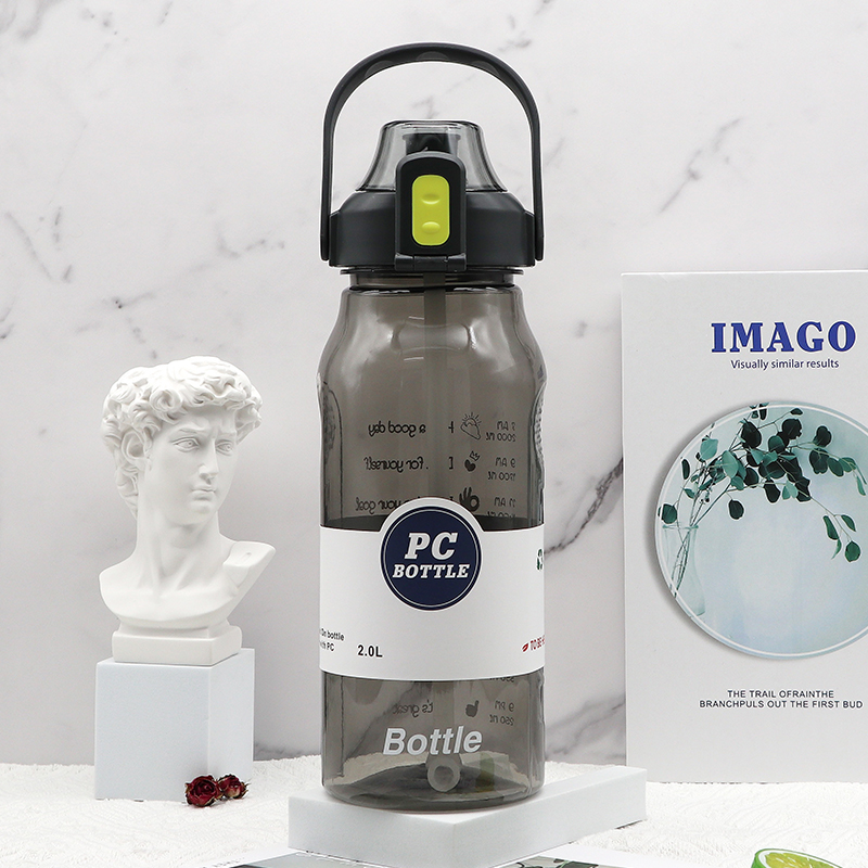 THVALUE 2.0L Large Water Bottle Flip Top with Time Marker Clear Motivational Half Gallon Water Bottle with Straw 64 Oz 