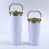 THVALUE 32 Oz/20 Oz wholesale Stainless Steel Car Tumbler for Cup Holder Double Wall Insulated Vacuum Coffee Mugs with straw and handle 