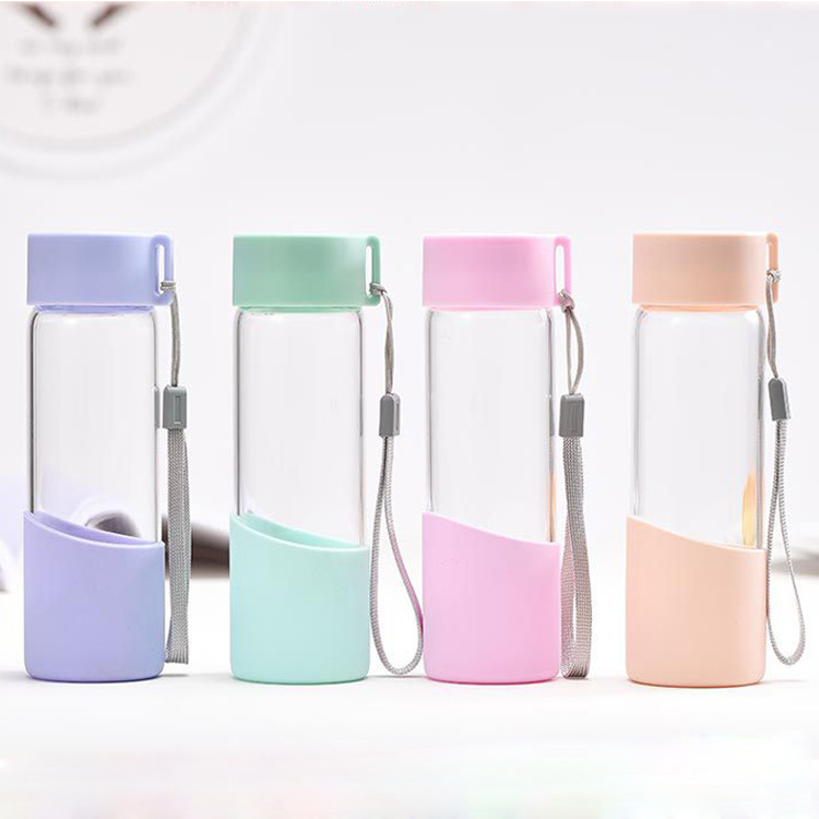  silicone sleeve glass water bottle