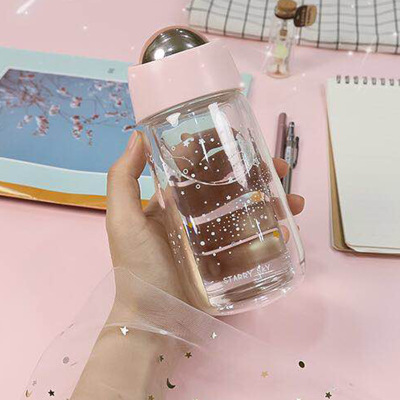 Fashion Double-Layer Glass Mini Outdoor Hand cup Student Teenagers High Borosilicate High Temperature Water Cup