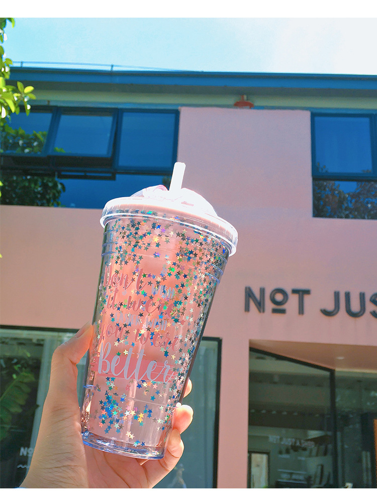 Wholesale Creative Cup Plastic Graffiti Star Double Cup Slide Cap Ins Coffee Cup Cup Creative