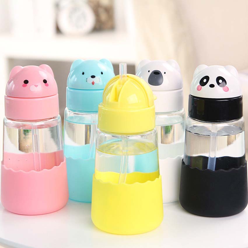 High Temperature Resistant Glass BPA Free Borosilicate Glass Bottle Cartoon Creative Fashion Cover Water Bottle