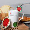 2018 New Products Breakfast Milk Cup Fruit Pattern Ceramic Coffee Mug With Straw