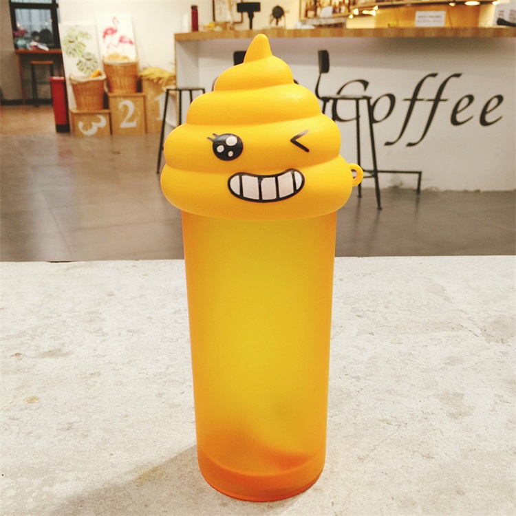 Cartoon Funny Multi Color Dull Polish Plastic Water Bottle With Cove