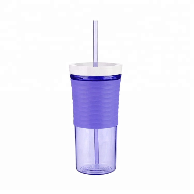 With Logo Custom Straw Portable Coffee Water Cup Double-deck Plastic Bottles