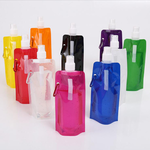 wholesale custom logo printed clear folding bpa free 16oz collapsible foldable water bottle with carabiner for sport drinking