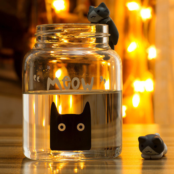 Cartoon cat Glass cartoon schoolgirl small fresh glass water bottle summer portable Cup