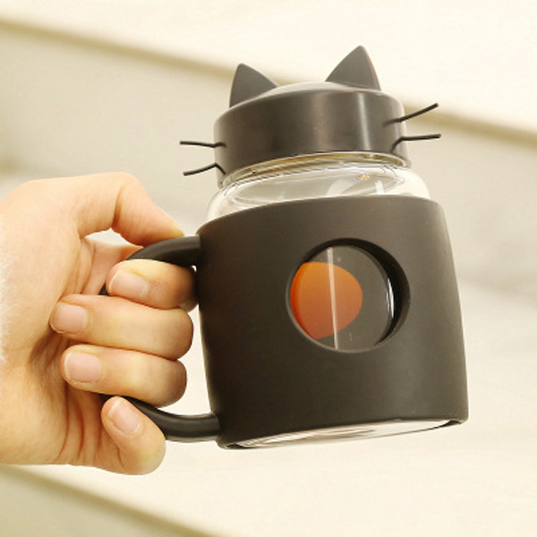 New creative glass cute cat water cup with handle portable glass Advertising gift Cup custom wholesale