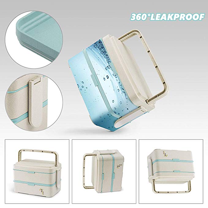 Dual Compartment Microwave Wheat Straw Men Bento Lunch Box Adult