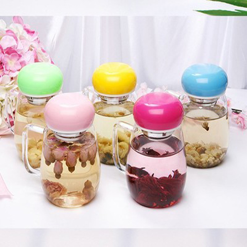  Office with cover Water Cup creative transparent flower tea cup portable cute Custom Tea glass