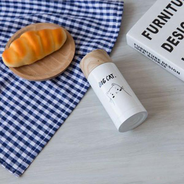 Hot straight creative Advertising gift cup wooden cover stainless steel insulation cup