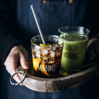 Creative Good morning breakfast cup resistant to high temperature ins glass single-layer coffee milk Cup
