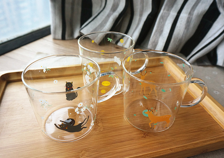  Japanese Style And Wind Cherry Blossom Heat-resistant Glass Cup Cute Creative Milk Cup with Lid Flower Tea Cup Coffee Cup Water Cup