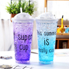 Summer hot selling beach Freezing Gel ice cream cup wholesale reusable custom logo plastic cup with lid and straw