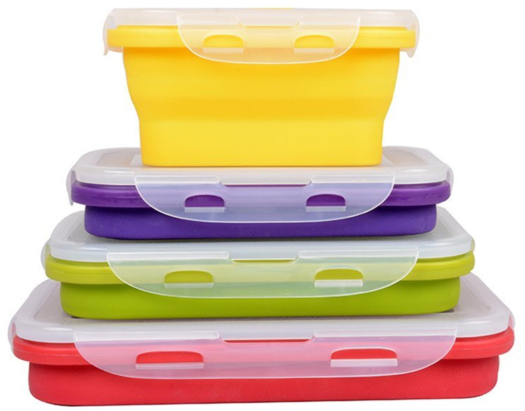 4 pcs silicone lunch box set, food container, foldable silicone lunch box set
