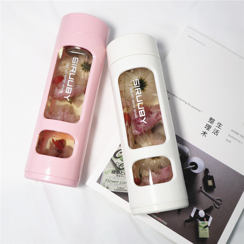 Plastic Glass Cup with Tea Filter Tea Portable Male And Female Glass Water Bottle Student Couple Drop-proof Cup Report